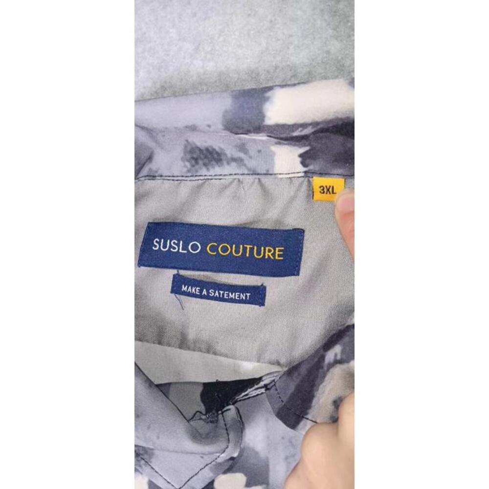 Suslo Couture Button Up Short Sleeve Shirt Mens Size 3XL Gray Watercolor Design - Picture 2 of 10